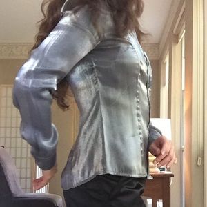 Baramy Brand Shiny Silver Gray Buttoned Blouse